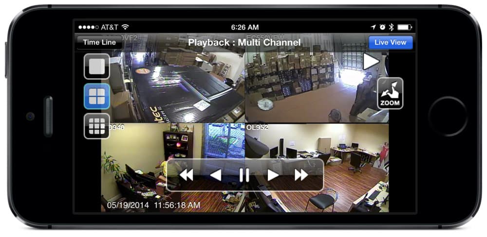 4 security camera view of recorded surveillance video playback from iPhone app