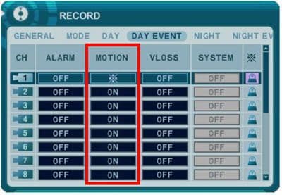 Surveillance DVR Motion Recording Setup