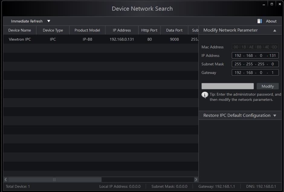 IP Camera Network Search Tool