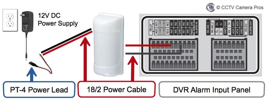 motion detector installation wiring diagram to security camera DVR