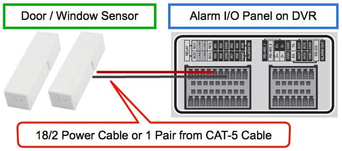 Door / Window Alarm Sensor Installation Wiring to Security Camera DVR