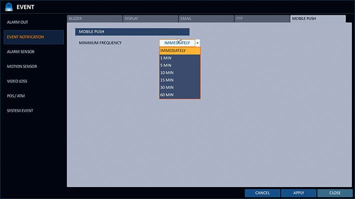 HD Surveillance DVR - Push Notification Setup Frequency