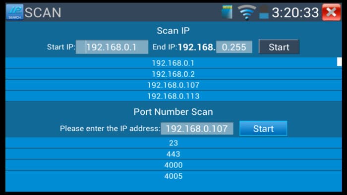 CCTV / AHD / HD-TVI / HD-CVI tester - Network IP Address Scanner and Port Scanner