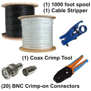 100x Crimp on BNC Male 1x BNC Crimping Tool 1000 Feet RG59 Siamase CCTV Cable 