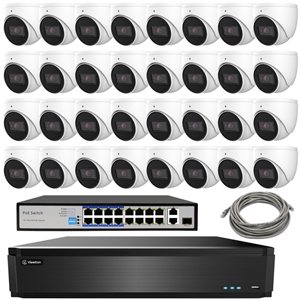 The VT-A32D8 is a 32 channel NVR system with 4K dome AI security cameras (PoE IP cameras).